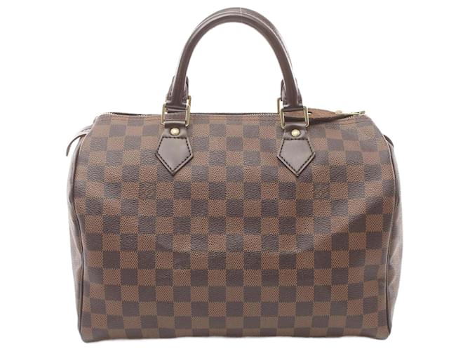 Bolsa Louis Vuitton Speedy 30 Damier Ebene Marrom Couro Lona Plástico  ref.1535863