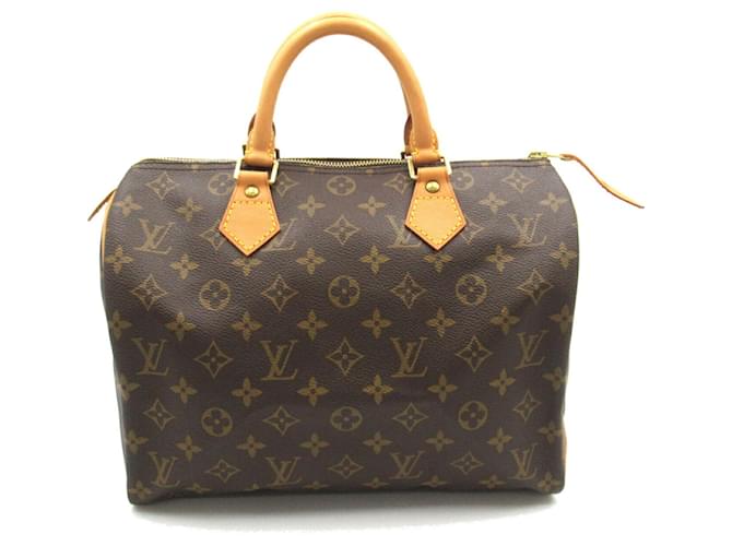 Louis Vuitton Speedy 30 Handbag Brown Patent leather Cloth Plastic  ref.1535952