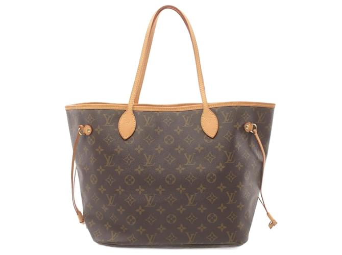 Bolsa tote Monogram Neverfull MM da Louis Vuitton Marrom Couro Lona  ref.1535983