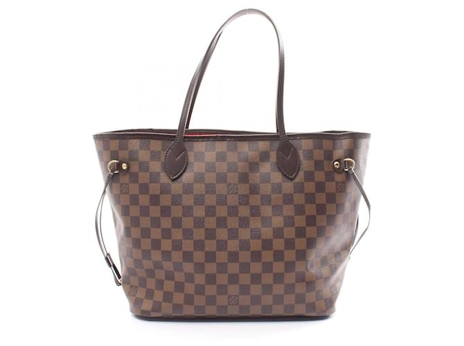 Sac tote Louis Vuitton Neverfull MM Cuir Toile Marron Damier ebène  ref.1536008