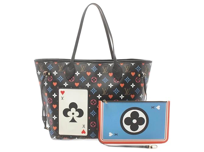 Bolsa tote Louis Vuitton Neverfull MM Game On Monogram Noir Preto Multicor Couro Lona Plástico  ref.1536065