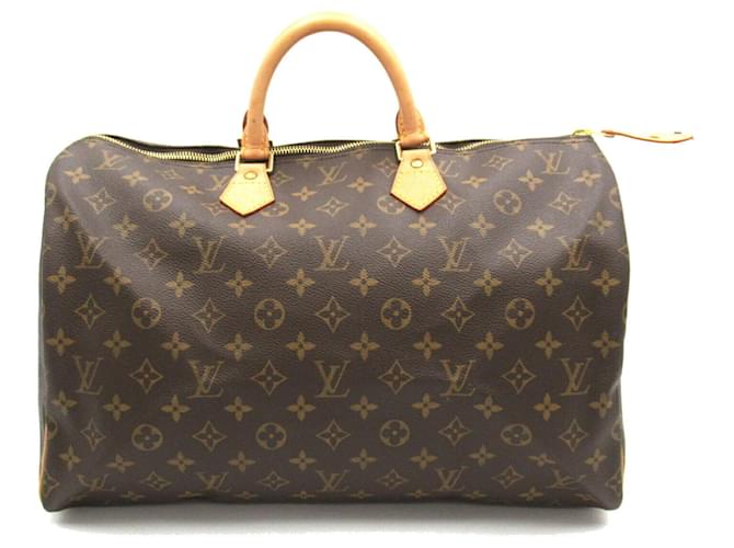 Sac à main Louis Vuitton Speedy 40 Cuir vernis Toile Plastique Marron  ref.1536069