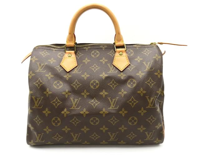 Sac à main Louis Vuitton Speedy 30 Cuir vernis Toile Plastique Marron  ref.1536070