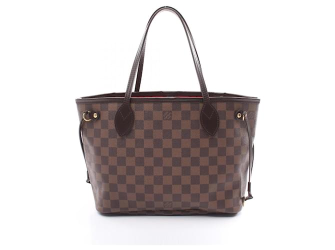 Bolsa tote Louis Vuitton Neverfull PM Damier Ebene Marrom Couro Lona Plástico  ref.1536143