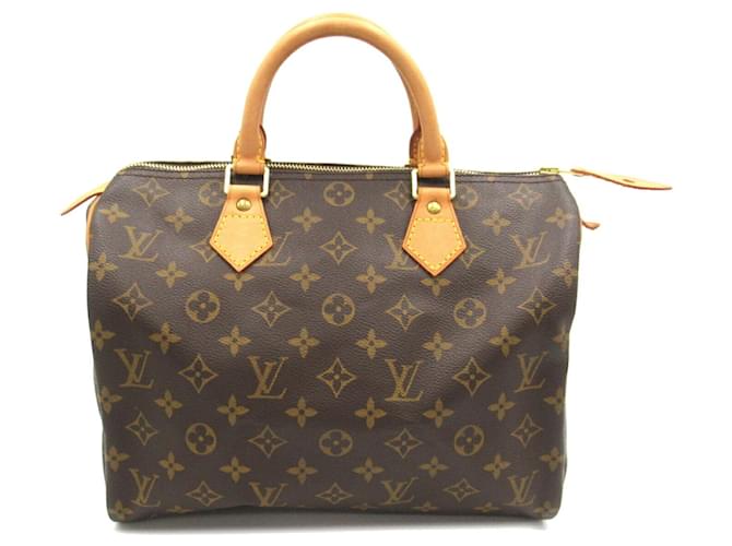 Bolso Louis Vuitton Speedy 30 Castaño Charol Lienzo Plástico  ref.1536151