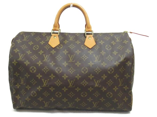 Bolsa Louis Vuitton Speedy 40 Marrom Couro envernizado Lona Plástico  ref.1536181