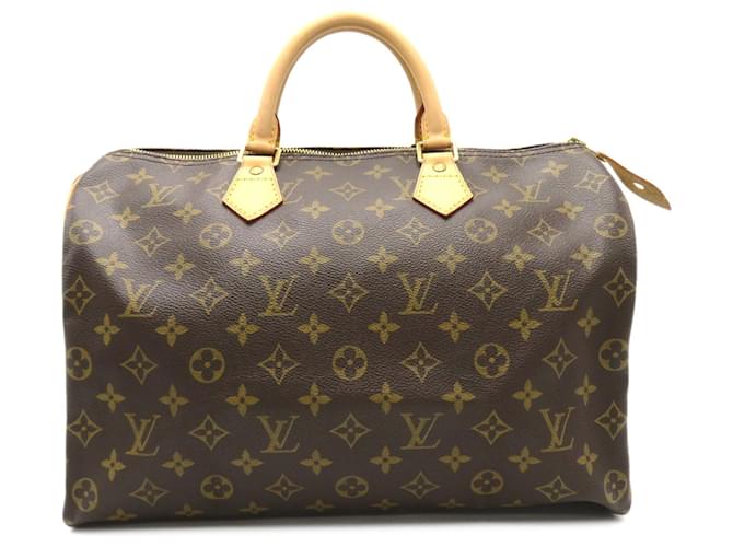 Louis Vuitton Speedy 35 Handbag Brown Cloth Plastic  ref.1536182