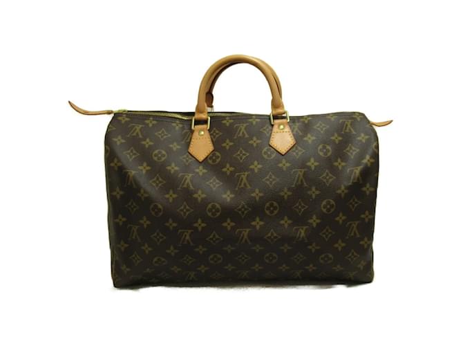 Louis Vuitton Speedy 40 Handbag Brown Patent leather Cloth Plastic  ref.1536228