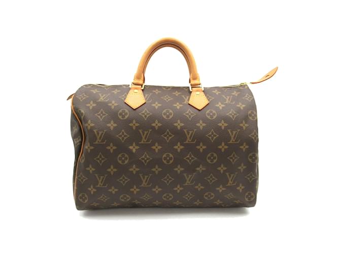 Sac à main Louis Vuitton Speedy 35 Cuir vernis Toile Plastique Marron  ref.1536231