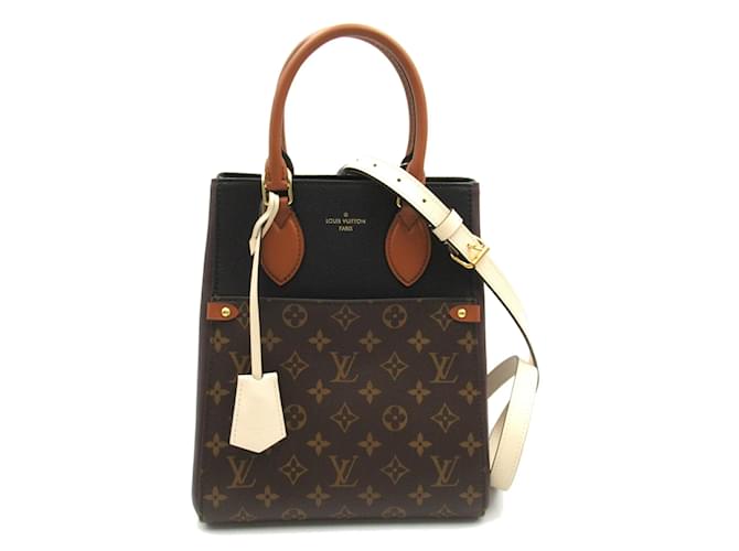 Louis Vuitton Fold Tote MM 2way Shoulder Bag Brown Patent leather Cloth Plastic  ref.1536264