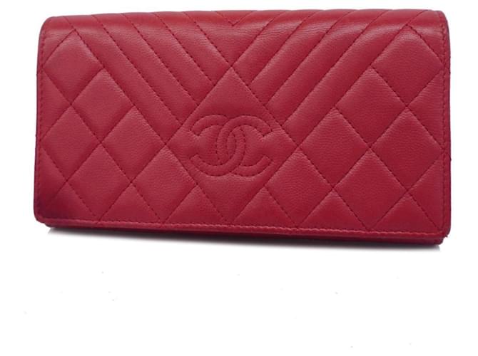 Portefeuille Long Chanel en Cuir Caviar Rouge  ref.1536339