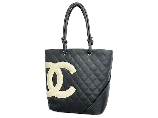 Sac tote Chanel Cambon en agneau noir Cuir  ref.1536347