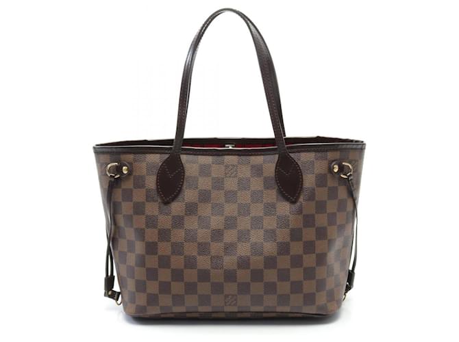 Sac tote Louis Vuitton Neverfull PM Damier Ebene Cuir Toile Marron  ref.1536404