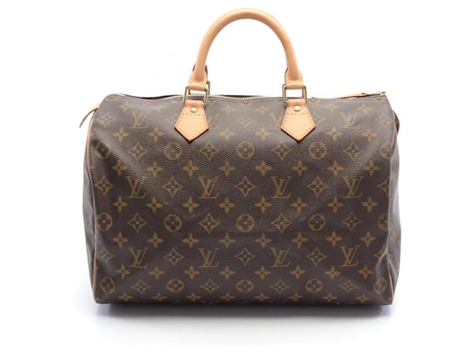 Bolsa Louis Vuitton Speedy 35 Monograma Marrom Couro Couro envernizado  ref.1536411