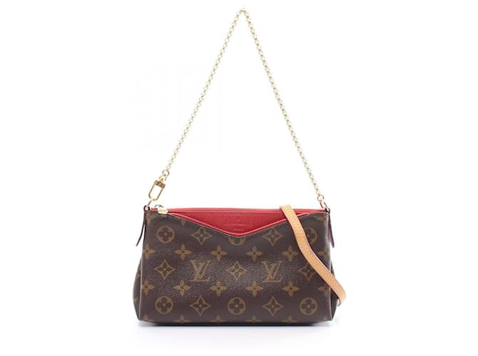 Louis Vuitton Pallas Clutch Monogram Cerise Handbag Brown Red Fuschia Leather Patent leather  ref.1536412