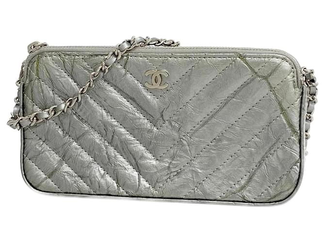 Portefeuille épaule Chanel gris V-Stitch avec chaîne Cuir Marron  ref.1536446