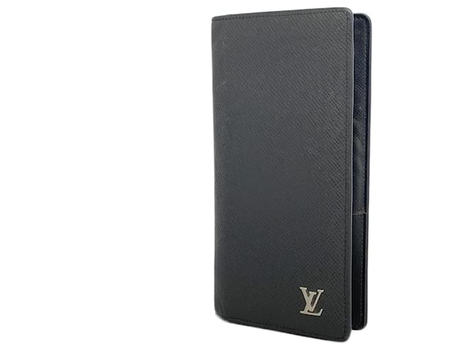 Louis Vuitton Langer Geldbeutel Taiga Brazza M30285 Schwarz  ref.1536465