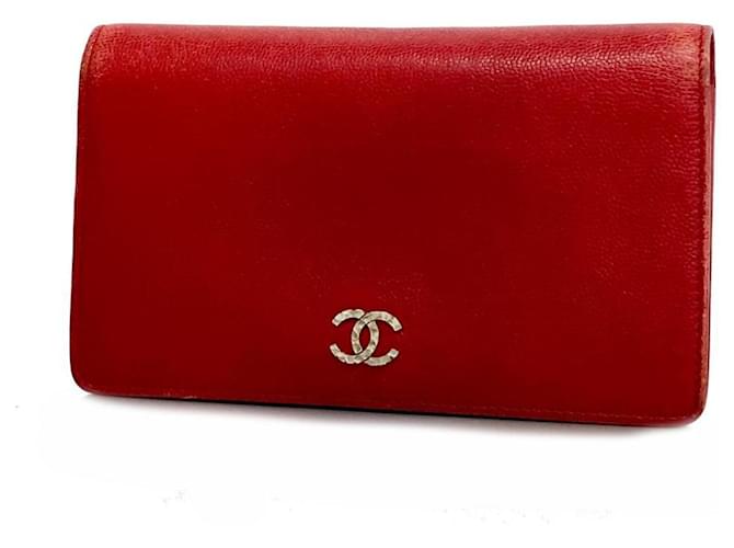 Portefeuille Long Chanel en Cuir Caviar Rouge  ref.1536479