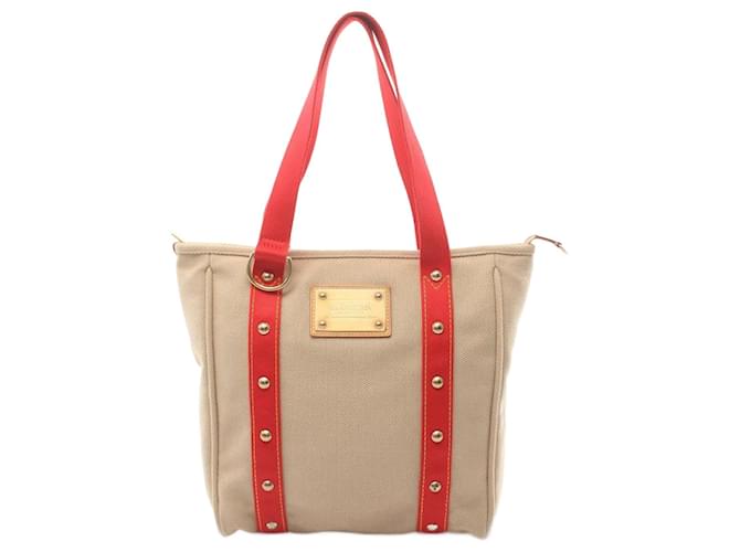 Louis Vuitton Antigua Tote Bag Rot Beige Leder Leinwand  ref.1536506