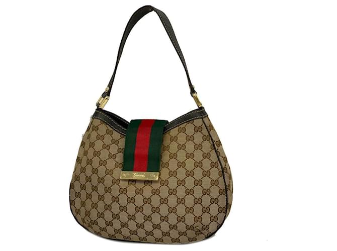 Bolsa de Ombro Gucci GG Canvas Sherry Line Marrom Preto Lona  ref.1536521