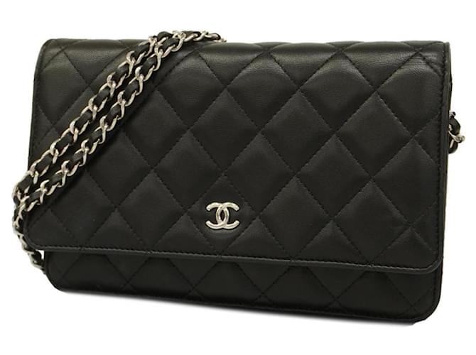 Cartera de hombro de piel de cordero negra Chanel Negro Cuero  ref.1536537