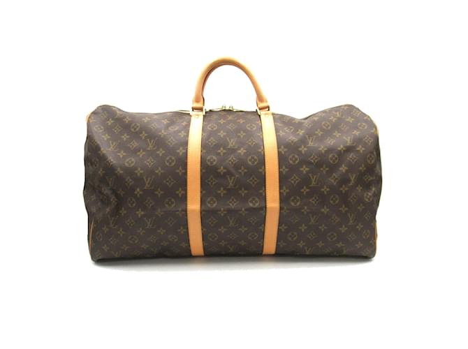 Bolso Boston Keepall 60 Louis Vuitton Castaño Monograma Charol Lienzo Plástico  ref.1536560