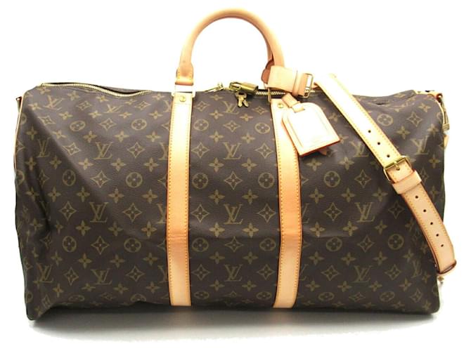 Bolsa Boston Keepall Bandoulière 55 Louis Vuitton Marrom Lona  ref.1536611