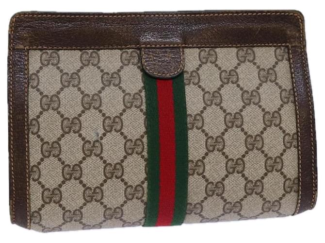GUCCI GG Supreme Web Sherry Line Clutch Bag PVC Beige 67 014 2125 Auth 83284