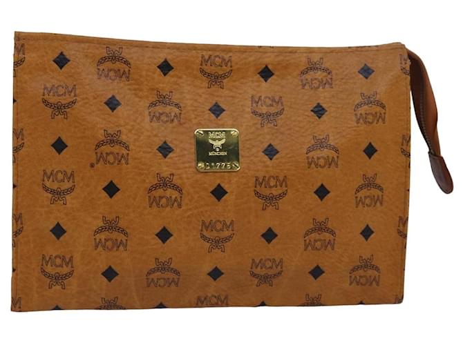 MCM Vicetos Logogram Bolsa de Clutch PVC Couro Marrom Auth 83209  ref.1536680