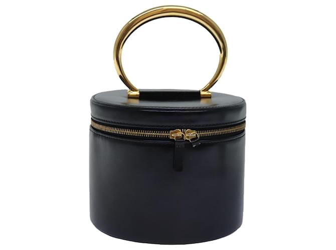 Céline Pochete de maquiagem CELINE Vanity em couro preto Auth 81452  ref.1536689