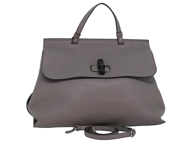 GUCCI Bamboo Daily Hand Bag Leather 2way Gray 370830 Auth ar12107 Brown  ref.1536724