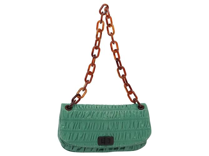 PRADA Chain Shoulder Bag Leather Green Auth 81468  ref.1536738