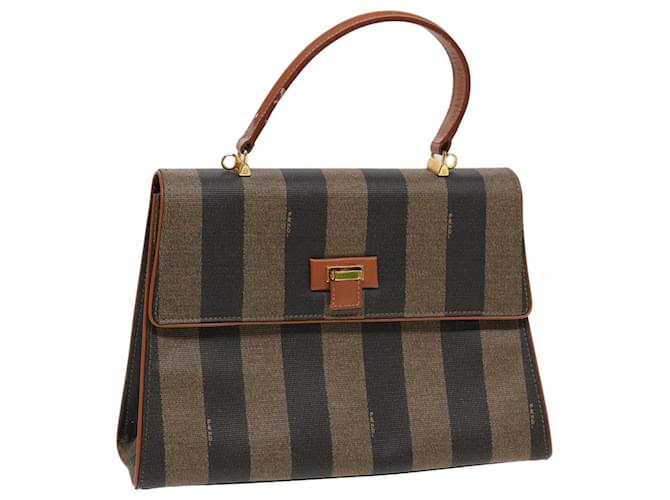 Pequin Bolsa de mão em lona Pecan FENDI preta e marrom Auth 83199 Preto  ref.1536747