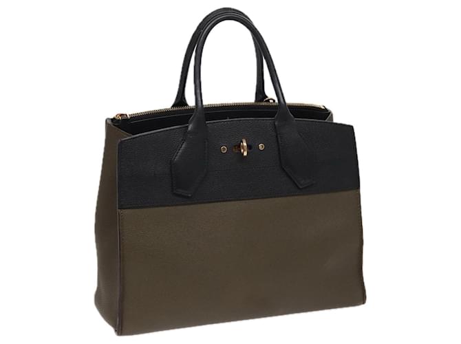 LOUIS VUITTON City Steamer MM Bolsa de Cuero 2en1 Negro Verde M54312 Auth ar12078  ref.1536818