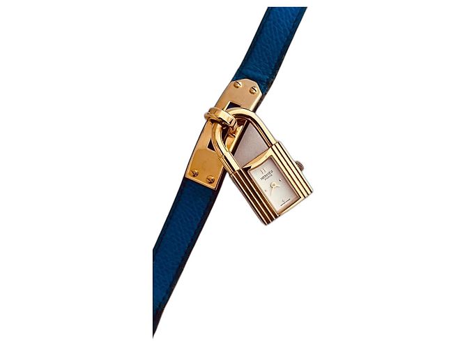 Hermès Kelly gold-plated watch white dial blue strap 