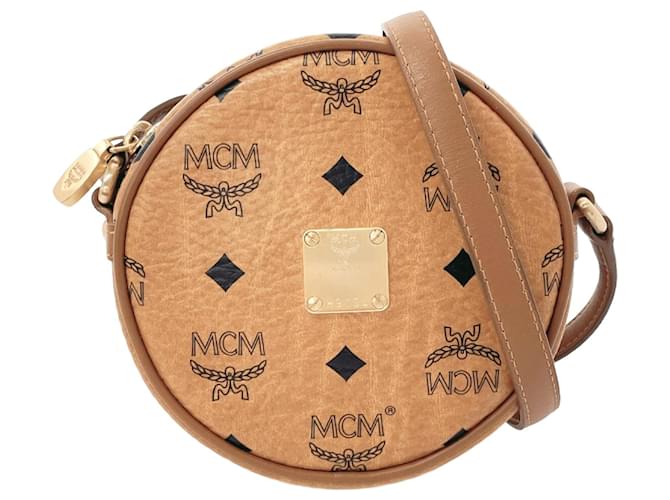 Bolsa Tambor MCM Visetos Marrom Couro  ref.1537050