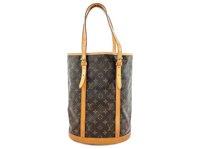 Louis Vuitton Bucket GM Tote Bag Braun Lackleder Leinwand  ref.1537073