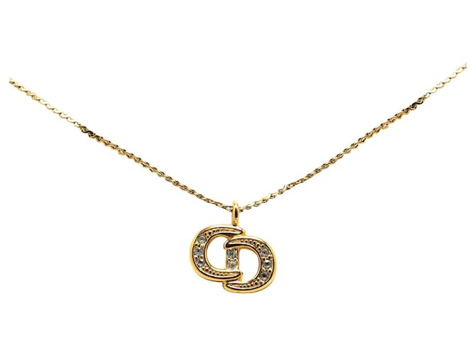 Gold Dior Gold Plated CD Logo Rhinestone Necklace Golden  ref.1537119