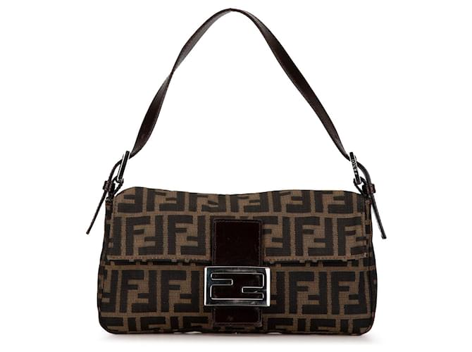 Bolsa de ombro Fendi Zucca em lona marrom Couro  ref.1537134