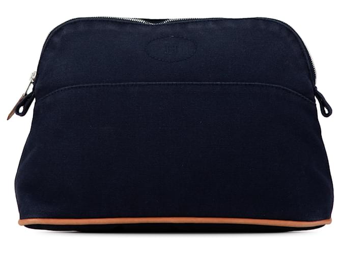 Blue Hermès Bolide Trousse de Voyage MM Pouch Cuir Bleu  ref.1537135