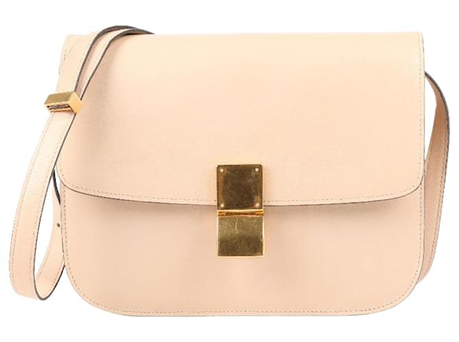 Classic Box Céline Borsa a tracolla classica media in pelle box CELINE in beige polvere  ref.1537155