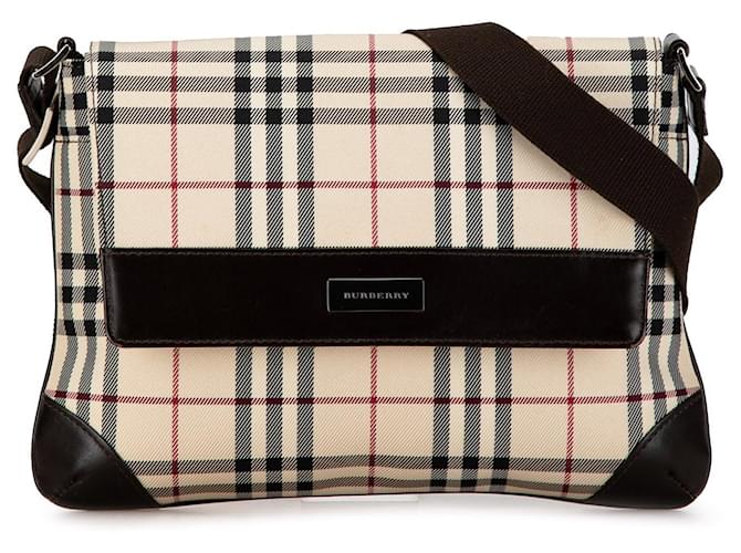 Bolsa transversal com aba em xadrez Burberry na cor bege Camelo Couro  ref.1537190