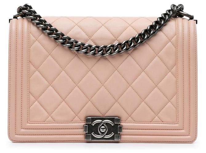 Pink Chanel Large Lambskin Boy Bag Leather  ref.1537196