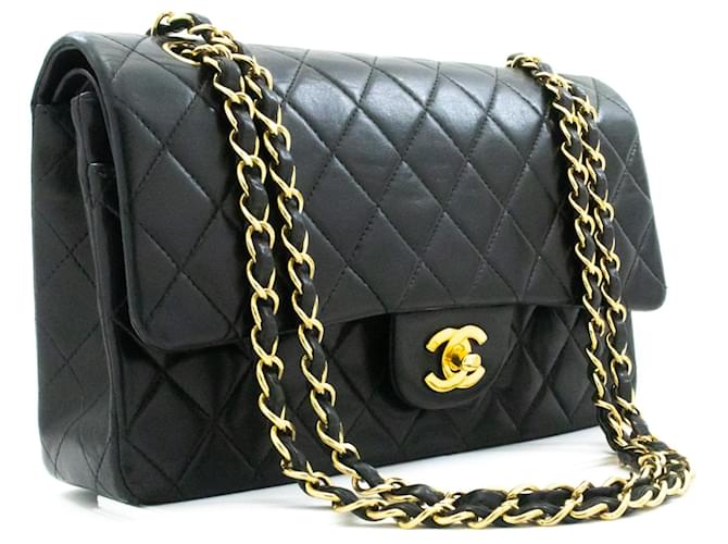 Bolsa de ombro com dupla aba CHANEL Preto Couro  ref.1537425