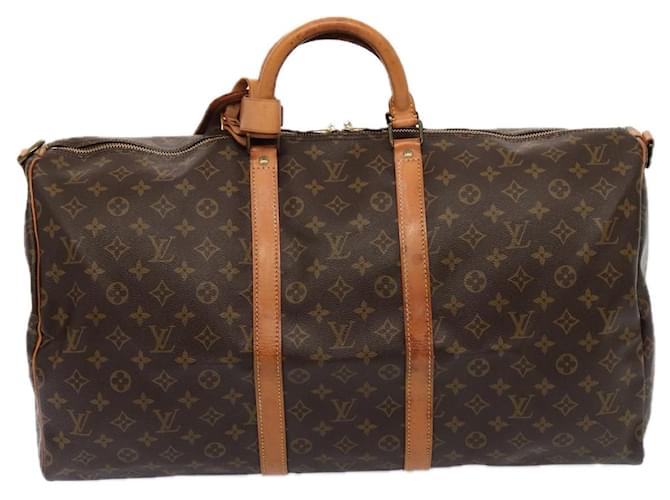 LOUIS VUITTON Keepall Bandouliere 55 Voyage Toile Marron  ref.1537488