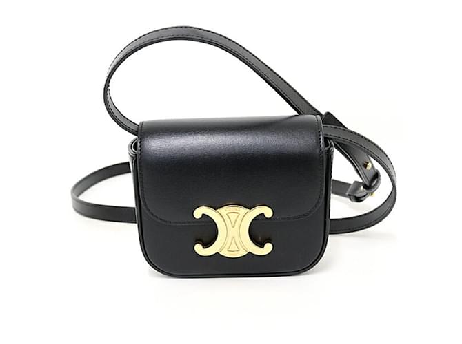 Céline Borsa a Spalla Celine Triomphe in Pelle di Vitello Nera Nero  ref.1537688