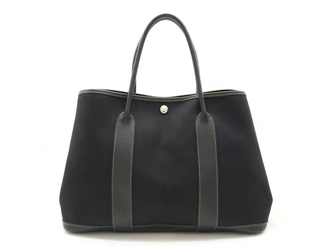 Hermès Sac Tote PM Hermes Garden Cuir Tissu Noir  ref.1537787