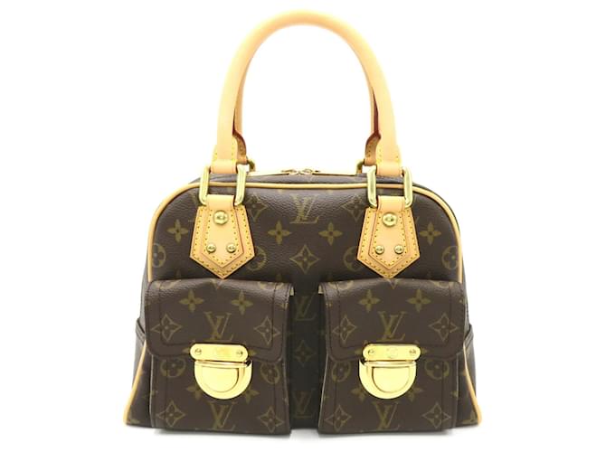 Borsa Louis Vuitton Manhattan PM Marrone Monogramma Pelle verniciata  ref.1538284