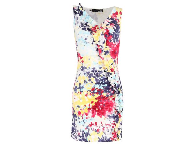 Abito Mini Stampato con Rouches in Cotone Multicolore Love Moschino