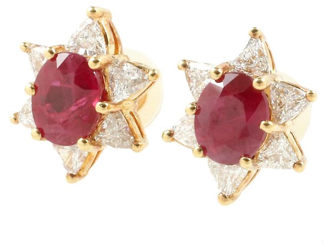 Autre Marque K18YG Ruby Earrings with Melee Diamonds Golden